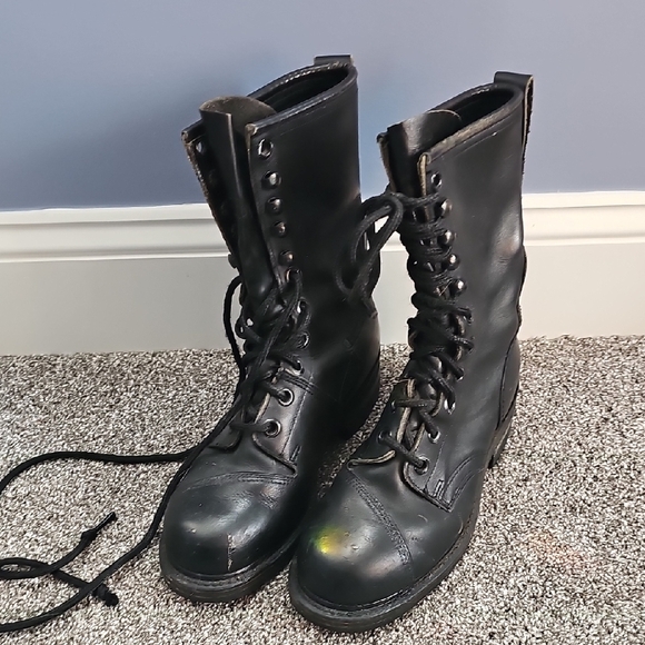 Black Leather Combat Boots - Picture 1 of 4